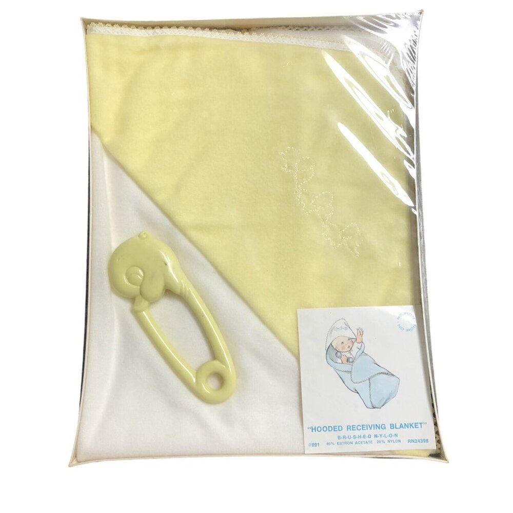 Kiddie Kover Yellow White Baby hooded Recieving Blanket Vintage? Brand New